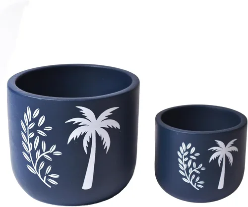 Vista 10 de Fine Living Maceta de terracota de 4 pulgadas con patrón de hojas blancas Blanco (White Leaf)