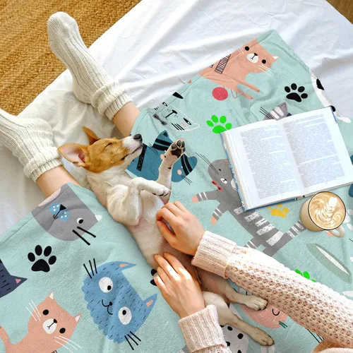 Vista 6 de Manta de franela súper suave con diseño de gato, acogedora y ligera para mujeres, niños y adultos, 50 x 40 pulgadas