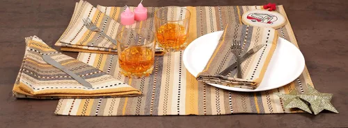 Vista 6 de Paquete de 12 servilletas de cena de 100% algodón con rayas de salsa de gran tamaño de 20 x 20 pulgadas con esquinas en inglete y dobladillo