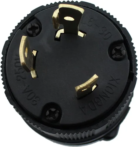 Vista 3 de NEMA L6-30P Receptáculo de bloqueo de montaje empotrado, enchufe de bloqueo giratorio para generador, 30 amperios 250 V 2 polos 3 cables a tierra