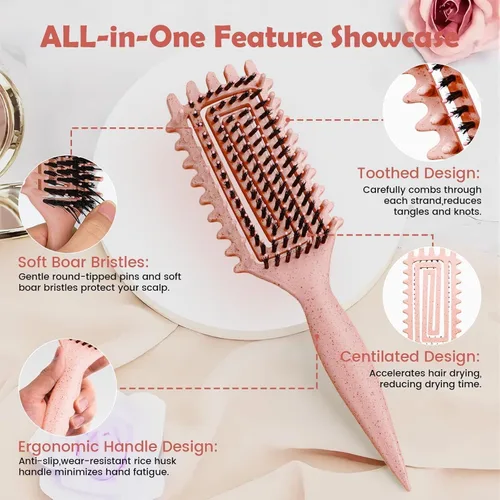 Vista 2 de Cepillo para definir rizos, cepillo para cabello rizado con engranaje lateral para peinar, dar forma y estilizar el cabello rizado, cepillo