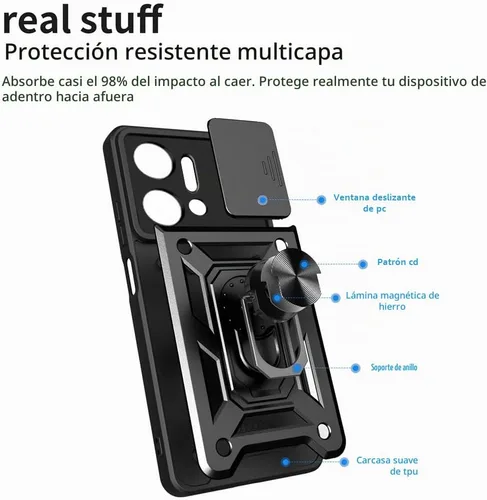 Vista 2 de ZMONE - Funda para teléfono Honor X7A con protector de pantalla de vidrio, [2 unidades] cubierta protectora de cámara deslizante integrada, funda