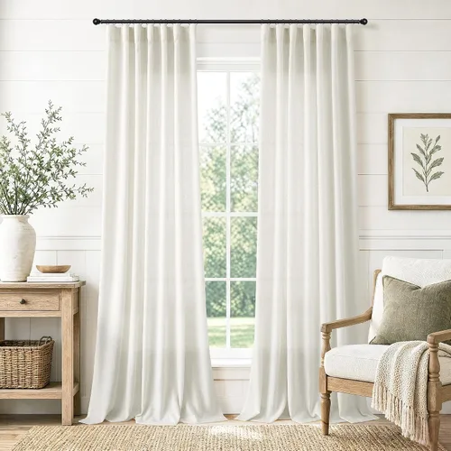 Vista 25 de Jowels Natural Linen Curtains 96 Inches Long 2 Panels for Living Room