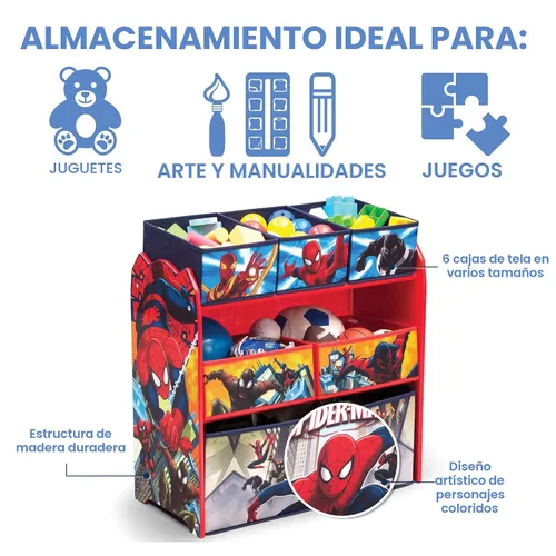 Vista 7 de Delta Children Cama de plástico para niños pequeños, Marvel Spider-Man y organizador de juguetes multicompartimiento, Marvel Spider-Man
