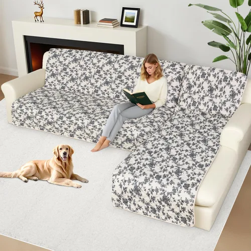 Vista 2 de ALIECOM Fundas para sofá modular, 100% impermeables, en forma de L, lavables, 2 piezas, fundas seccionales impresas con diván, protector de muebles