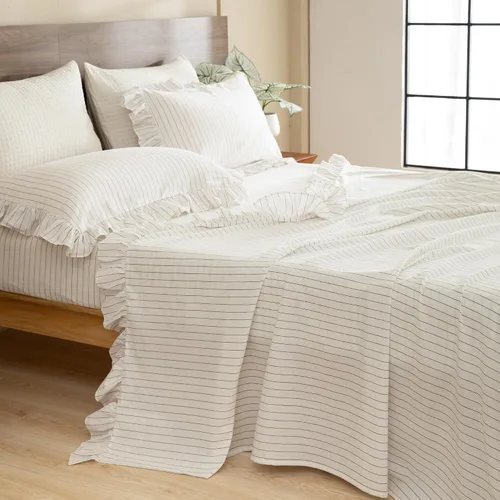 Vista 14 de QSH Sábanas 100% Algodón para Cama Tamaño King, Patrón de Plantas Florales Blancas Botánicas de Lujo de Algodón con Estampado Floral Ropa de Cama