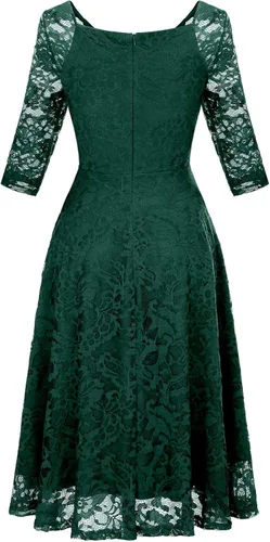 Vista 3 de Dressystar - Vestido de encaje, acampanado y de manga larga, longitud hasta por debajo de la rodilla, ideal para una dama de honor y para usar