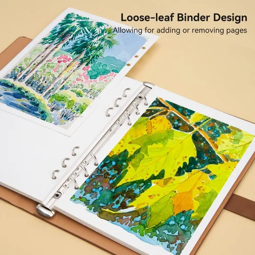 Vista 5 de Libro de bocetos de acuarela Lightwish, 100% algodón sin ácidos, papel de acuarela prensado en frío de 300 gsm/140 lb para artistas, adultos