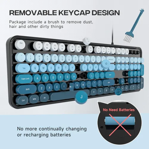 Vista 3 de MOFII Computer Keyboard Wired,Round Key Retro Typewriter Keyboard Full Size USB Plug and Play, for Laptop, PC, Desktop, Windows