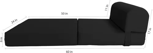 Vista 7 de D&D Futon Furniture. Silla plegable de espuma, sofá de estudio, colchón de espuma plegable para invitados (6 x 24 x 70 pulgadas, negro)