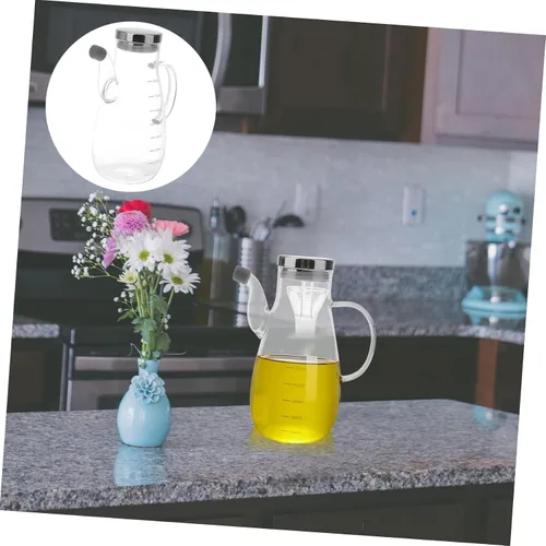 Vista 8 de Ciieeo Olla de aceite de vidrio de borosilicato con tapa de bambú a prueba de fugas y escala de medición, botella dispensadora de aceite de cocina