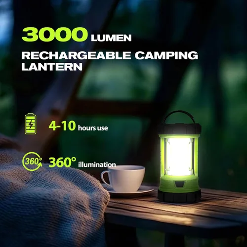 Vista 5 de elesall Linterna de campamento, linterna LED recargable de 3000 lúmenes, 5 modos de luz, linterna impermeable COB, luz de campamento para cortes