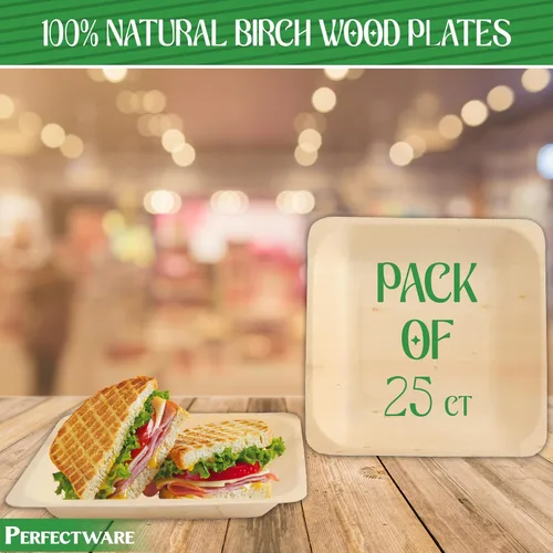 Vista 2 de Perfectware Earth Friendly - Platos desechables de madera de abedul de 5 pulgadas, totalmente naturales, de alta calidad, 100% compostables
