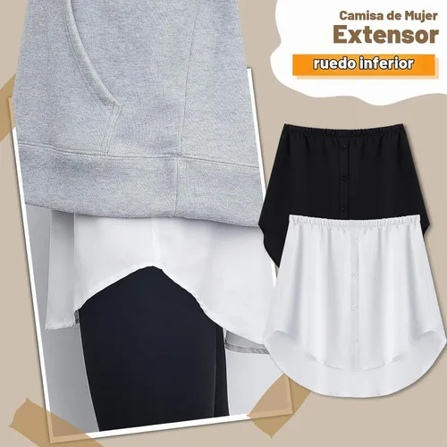 Vista 3 de 2 piezas de extensor de camisa para mujer, ajustable, parte superior falsa, barrido inferior, camisa de media longitud Negro y blanco