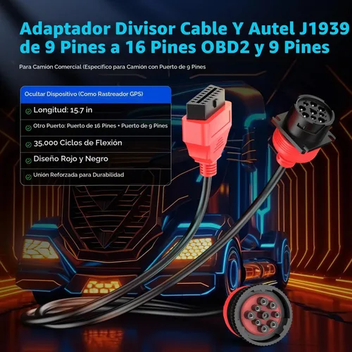 Vista 2 de Autel J1939 9 Pin al cable adaptador hembra OBD2, trabajo con escáner