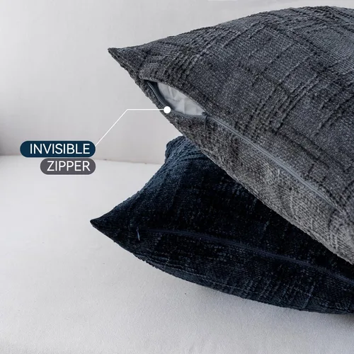 Vista 3 de Fundas de almohada decorativas de 18 x 18 pulgadas, juego de 4, suaves, sólidas, de estilo granja, fundas de almohada de chenilla para sofá, fundas