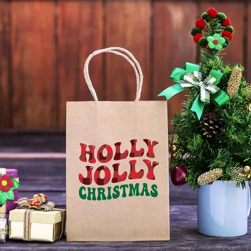 Vista 7 de EasyKart - Bolsas de regalo de papel kraft – 30 bolsas de regalos de Navidad, 6 diseños, regalos para el aula y fiestas (9 x 7.3 x 3.3 pulgadas)