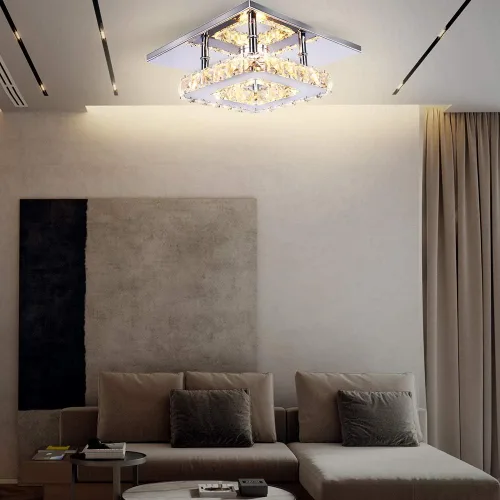 Vista 8 de Pequeña Lámpara de Araña LED de Cristal, Instalación Semiempotrada, Lámpara de Techo Moderna de Cristal para Dormitorios, Comedores, Pasillos