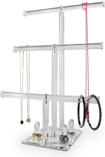Vista 2 de Ikee Design Pulsera de acrílico de 3 niveles con soporte de anillo para tienda, feria, escaparate y decoración del hogar, transparente, 10 pulgadas
