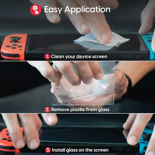 Vista 5 de TalkWorks Nintendo Switch Screen Protector - Scratch, Crack Resistant, Ultra-Thin HD Touchscreen Tempered Glass Cover (Pack of 3)