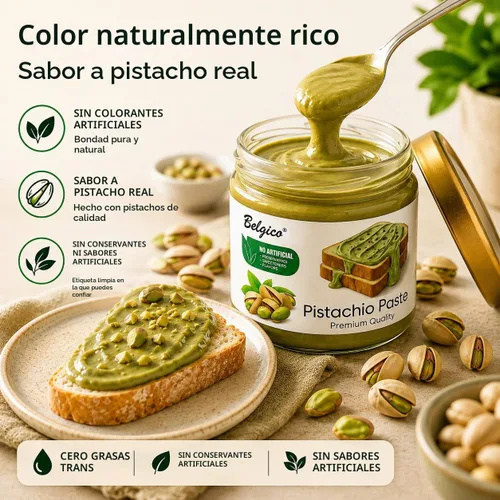 Vista 7 de Crema de Pistacho (30%) 200g (7oz) – Mantequilla de Pistacho Endulzada, Pasta, Crema para Untar y Salsa para Relleno de Barra de Chocolate de Dubái