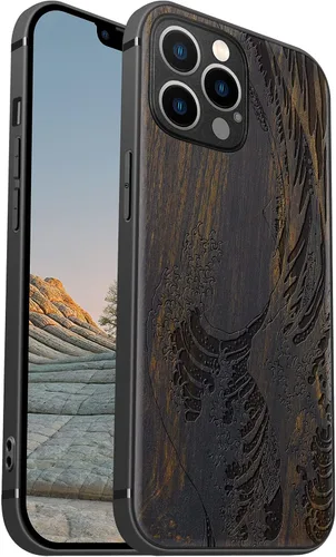 Vista 13 de Carveit Funda magnética de madera para iPhone 12 [madera natural y TPU suave] a prueba de golpes, funda de madera única y elegante compatible