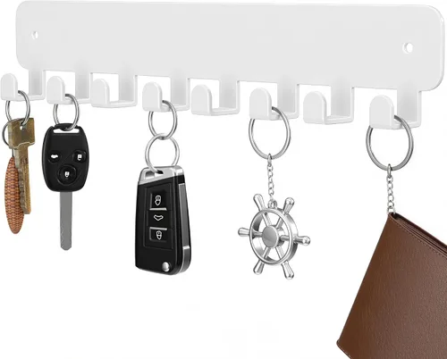 Vista 8 de pickpiff Soporte para llaves de pared, soporte adhesivo para llaves con 8 ganchos para llavero de automóvil, organizador de llavero de metal, negro
