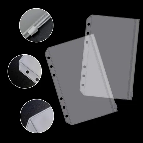 Vista 6 de 32 bolsillos para carpeta, tamaño A6, 6 agujeros, con cremallera, para carpetas de 6 anillas, bolsas de hojas sueltas, bolsa de PVC impermeable