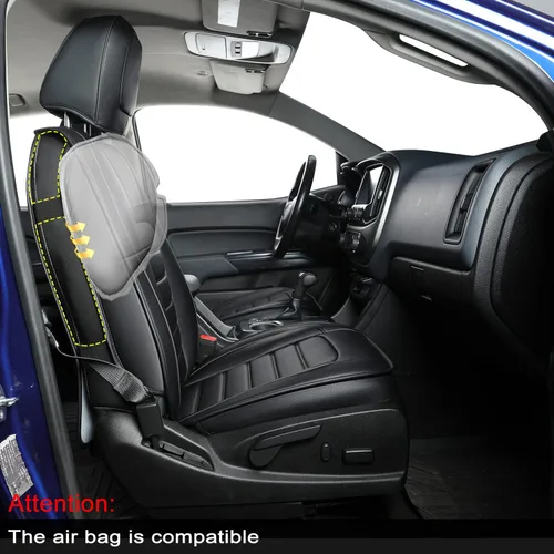 Vista 2 de LUCKYMAN CLUB Fundas de asiento Chevy Colorado para camión de trabajo Crew Cab Z71 LT ZR2 2015-2022 con piel sintética (negro)