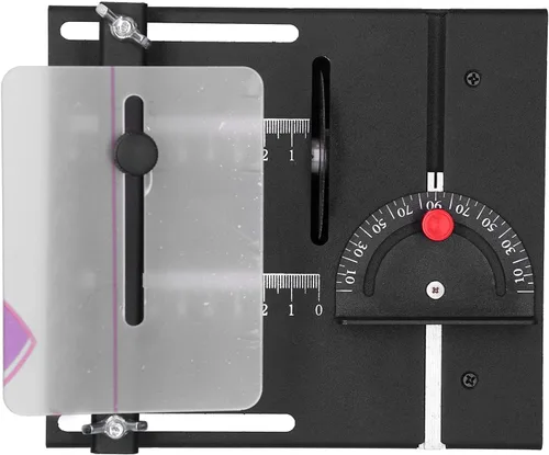 Vista 8 de Sierra de mesa Mini 100W, riel deslizante ajustable para carpintería, engranajes de 7 velocidades, corte de 0-90 grados, 0-6000r / min, aleación