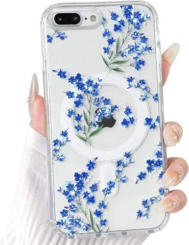 Vista 49 de NITITOP Funda magnética transparente compatible con iPhone 14 Plus/15 Plus, compatible con MagSafe lindas flores, hojas florales para mujeres