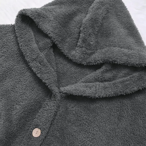 Vista 3 de Sudadera tipo túnica de vellón mullido de gran tamaño para mujer, de piel sintética, con bolsillos, para invierno, suave