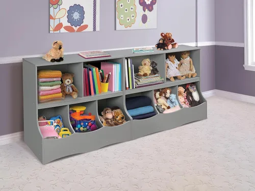 Vista 2 de Badger Basket Organizador de almacenamiento de juguetes de múltiples contenedores y estante de libros para niños - gris Toy organizer with 3