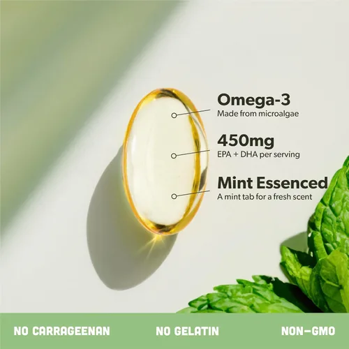 Vista 4 de Vegano Omega 3 180 cápsulas blandas y algas Calcio y Vitamina B Complejo Bundle – DHA y EPA a base de plantas, suplemento de calcio de algas rojas
