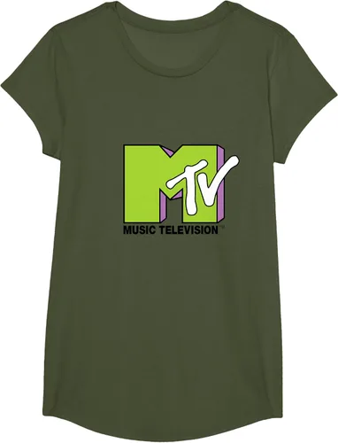 Vista 100 de Camiseta de tratamiento de relleno con logotipo MTV verde lima y morado, Negro, S Azul Marino