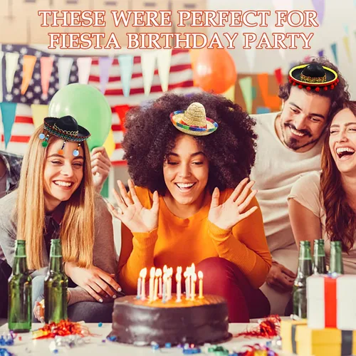 Vista 7 de 3 sombreros mexicanos, sombreros de fiesta de Cinco de Mayo, sombrero de tela para fiestas, diademas de paja para niños, mascotas, adultos, fiesta