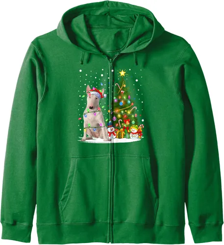 Vista 7 de Lighting Xmas Tree Santa Bull Terrier Dog Christmas Zip Hoodie