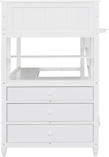 Vista 7 de Merax Cama tipo loft de tamaño individual con escritorio integrado, 3 cajones de almacenamiento y estantes ajustables, cama de plataforma de madera