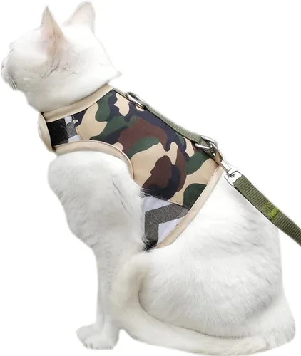 Vista 11 de Arnés de gato con correa, ajustable para gatos, chaleco acolchado para gatos, Black Plaid