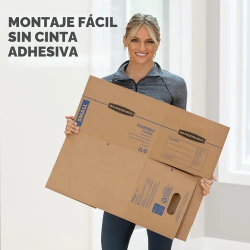 Vista 5 de Bankers Box Caja de mudanza clásica pequeña, paquete de 10 unidades, asas reforzadas, montaje sin cinta, caja con tapa, 15 x 12 x 10 pulgadas