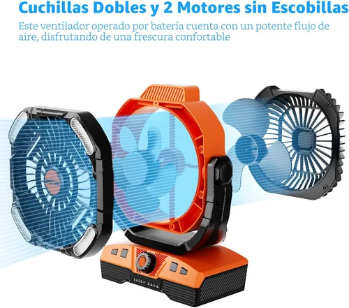 Vista 2 de WESTTREE - Ventilador portátil oscilante con pilas, recargable con gancho de luz, escritorio USB giratorio de 270°, funciona con pilas, tienda