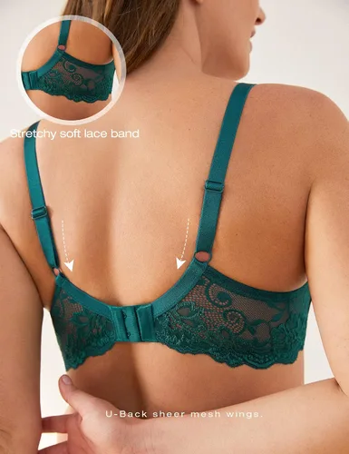 Vista 3 de Deyllo - Brasier de encaje para mujer, con copa con efecto de realce, relleno y varillas