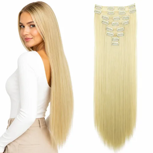 Vista 11 de Prettyshop - Juego de 8 extensiones de pelo con clip, de 24 pulgadas, tamaño XXL, onduladas, rizadas o lacias, resistentes al calor