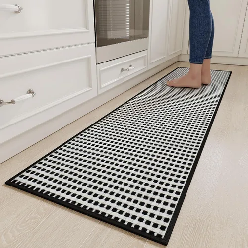 Vista 17 de YDKGL Alfombras de cocina antideslizantes y lavables, color negro, 17 x 30
