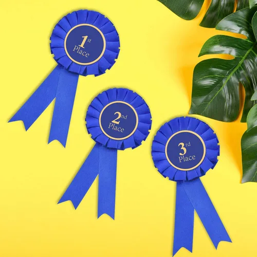 Vista 3 de Juego de rosetas de cinta de premio, cinta de participación, cinta de participación, cinta honorable, cintas de premio azul, medallas de primer