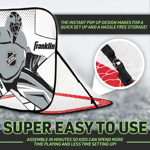 Vista 3 de Franklin Sports Juego de portería de hockey callejero portátil para niños + juego de tutor de tirador - Red plegable desplegable con objetivo