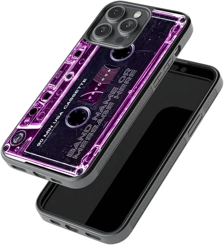 Vista 3 de Funda de teléfono de goma negra personalizada en rosa claro con diseño de cinta de cassette para Apple iPhone 17 Pro Max Air, 16 Pro Max Plus, 15