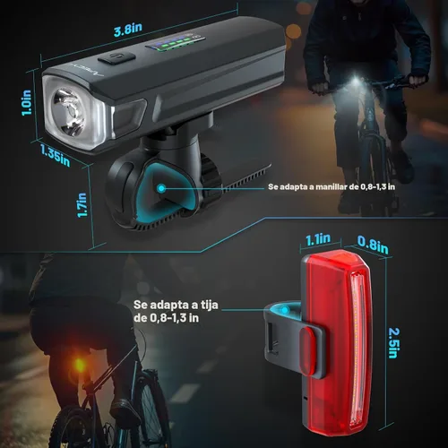 Vista 8 de APECYC Bike Lights USB-C Rechargeable Bicycle Front Headlight and Rear Taillight with 4+5 Light Modes, Waterproof Bike Light Set for Night Riding