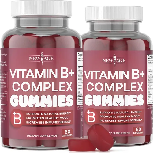 Vista 10 de NEW AGE - Gomitas de complejo de vitamina B con vitamina B3, B5, B6, B7, B9 y B12, con biotina, ácido fólico y vitamina C, sin gluten, veganas