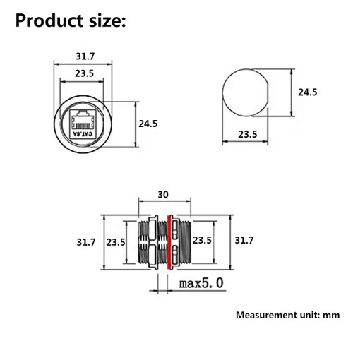 Vista 6 de PENGLIN 2 acopladores Ethernet CAT7 impermeables, conectores blindados RJ45 para montaje en panel para cable LAN Cat5e/Cat6/Cat7, extensor de red